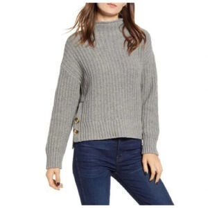 Madewell Grey Mockneck Side-Button Pullover Sweater Merino Wool Blend Size XXS